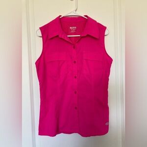 Reel Legends Mariner Bright Pink Button Down Sleeveless Top Women’s Small